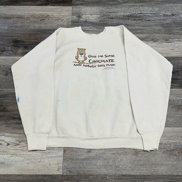 Vintage White L Cartoon Chocolate Shoebox Greetings Hallmark Sweatshirt 90s - Picture 3 of 8